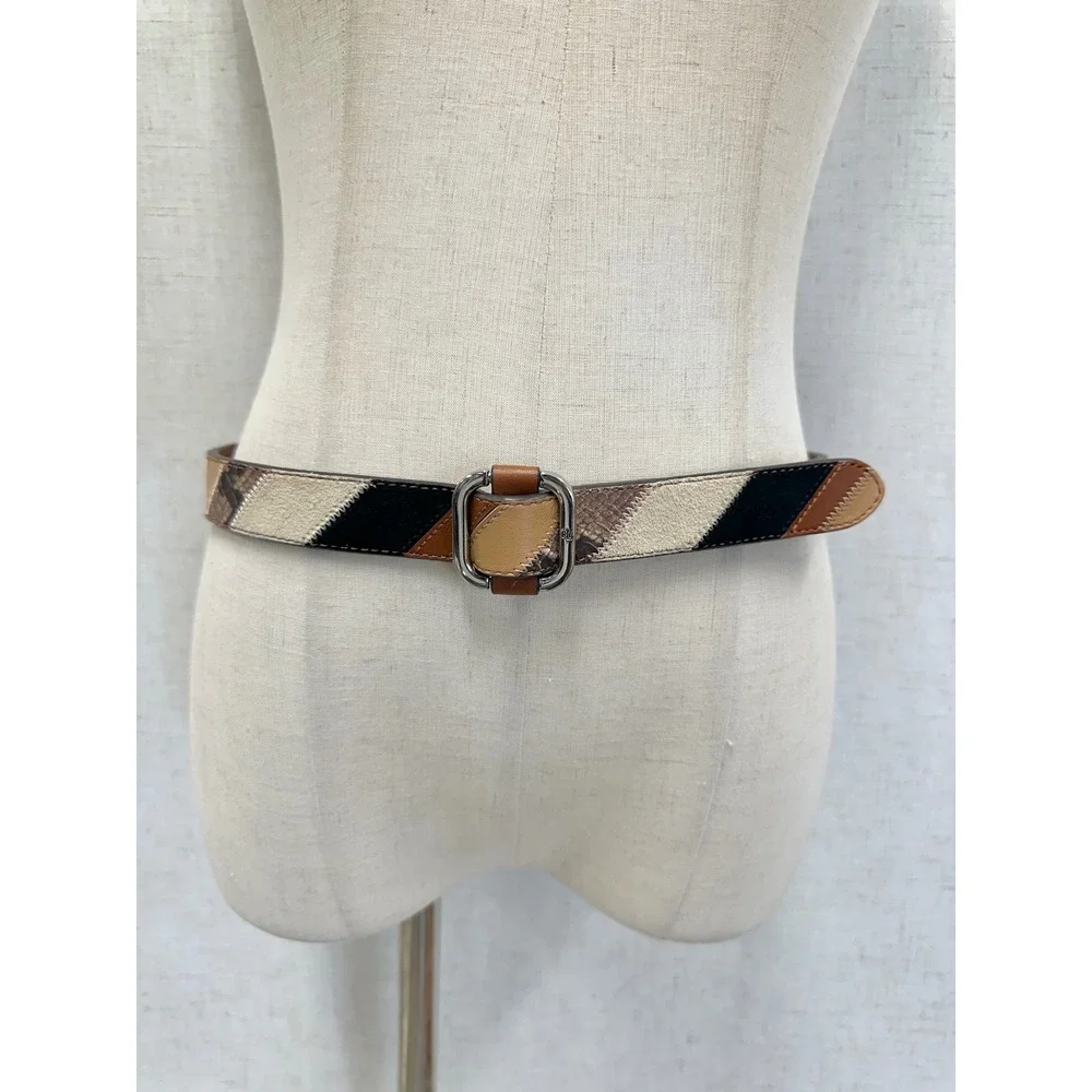 Lauren Ralph Lauren Patchwork Leather Suede Snakeskin Belt Brown Black Women S